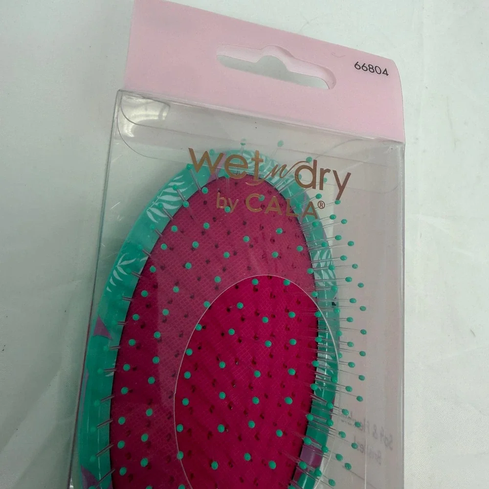 Cala Wet n Dry Detangling Hair Brush Teal Flamingo Tropical Palm Print 66804